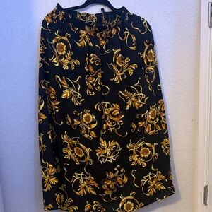 Chic Black and Gold Floral A-Line Skirt